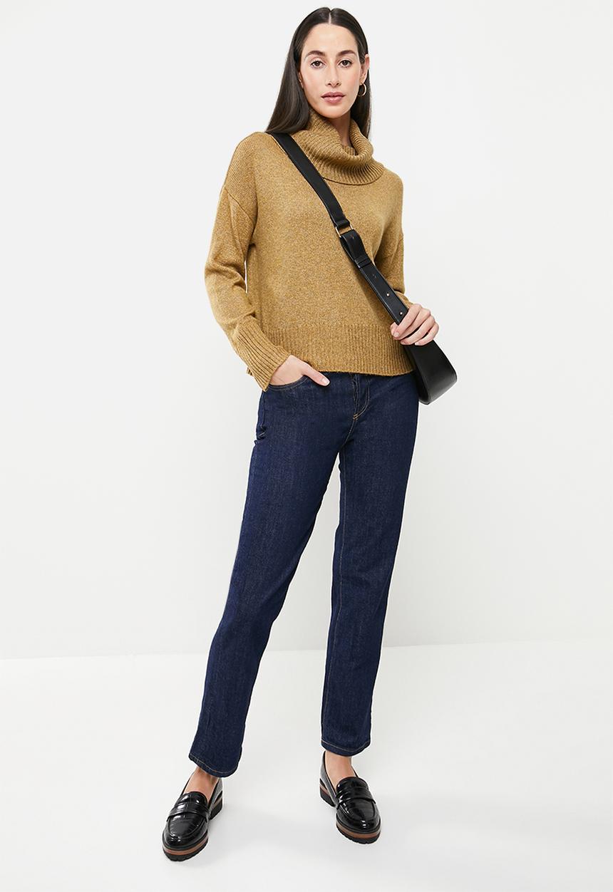 Jacqueline de Yong - Rue malene long sleeve cowlneck pullover - cumin melange