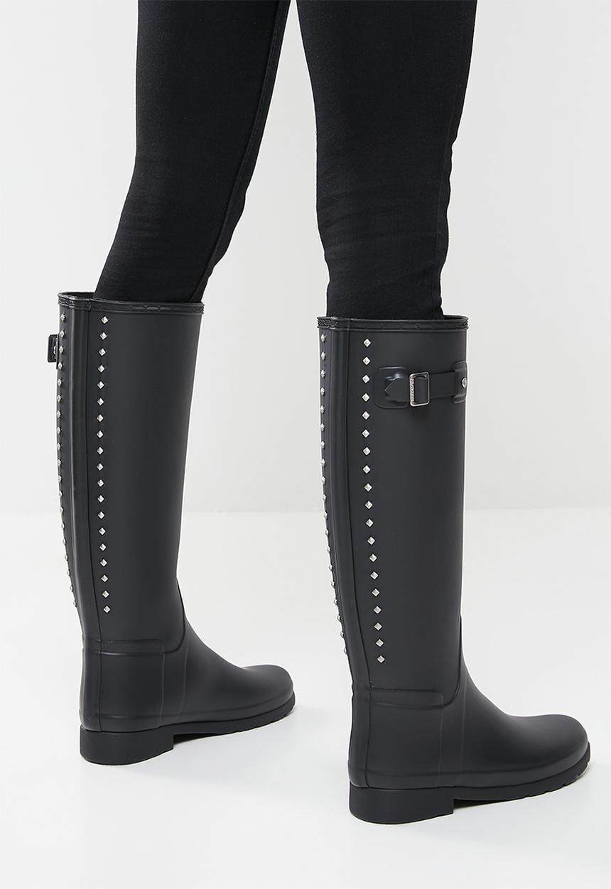 Hunter - Refined tall studded back boot - black