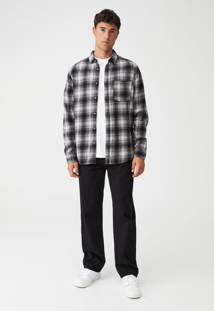 Cotton On - Camden long sleeve shirt - grey ombre check