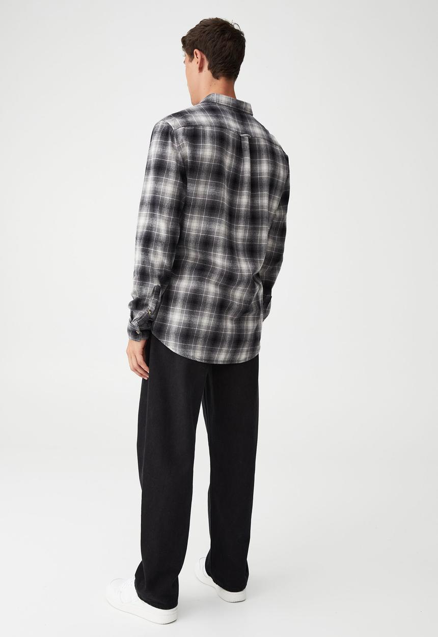 Cotton On - Camden long sleeve shirt - grey ombre check