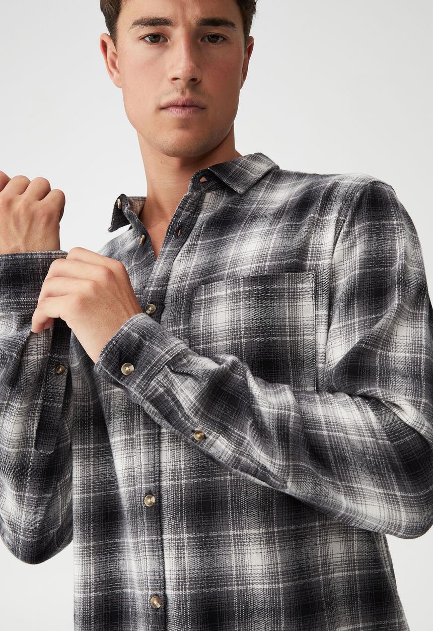 Cotton On - Camden long sleeve shirt - grey ombre check
