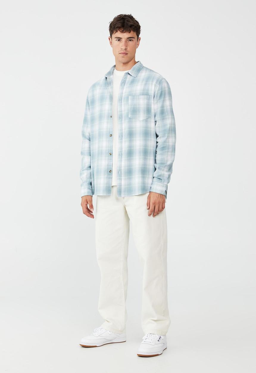 Cotton On - Camden long sleeve shirt - seafoam ombre check