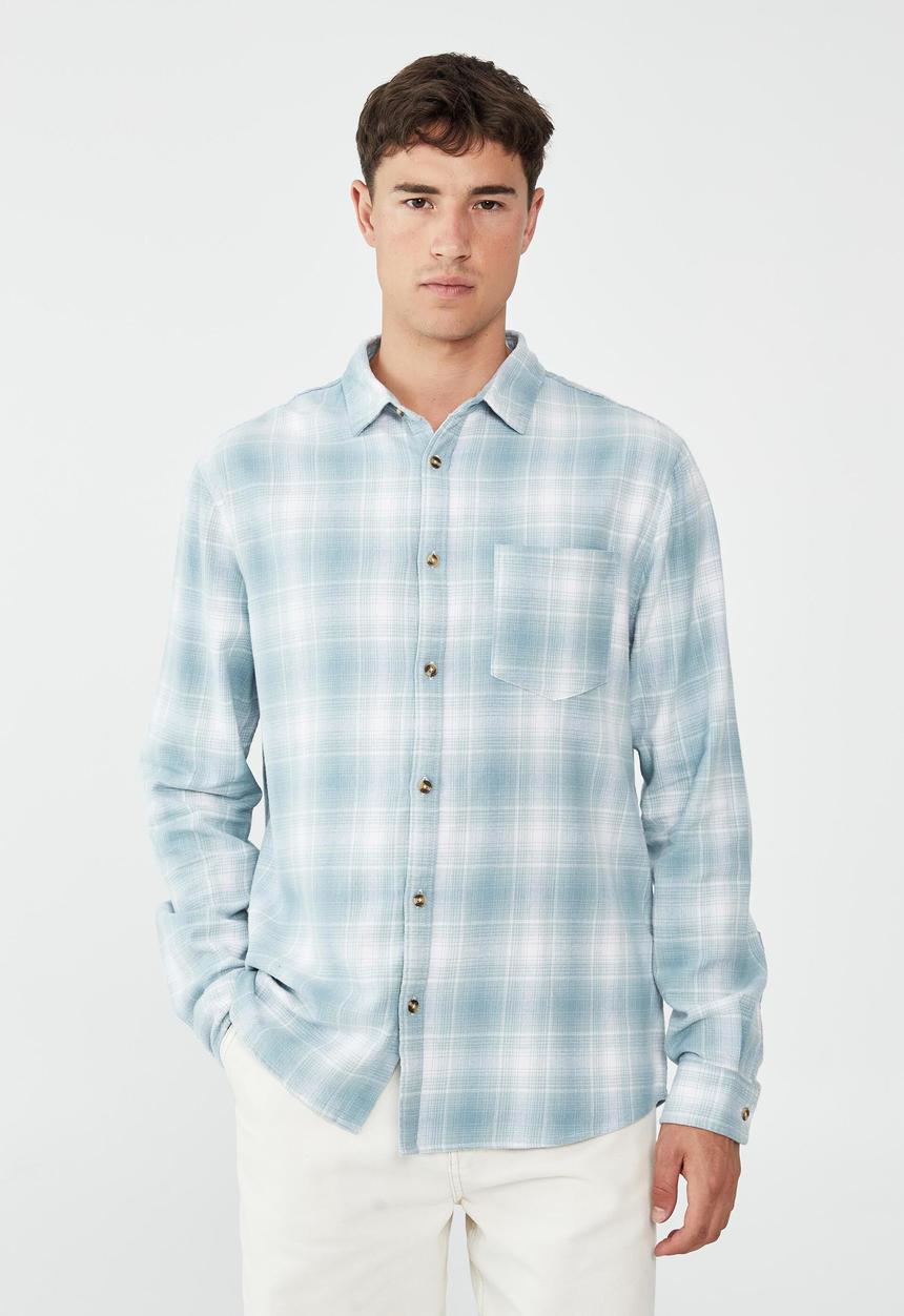 Cotton On - Camden long sleeve shirt - seafoam ombre check