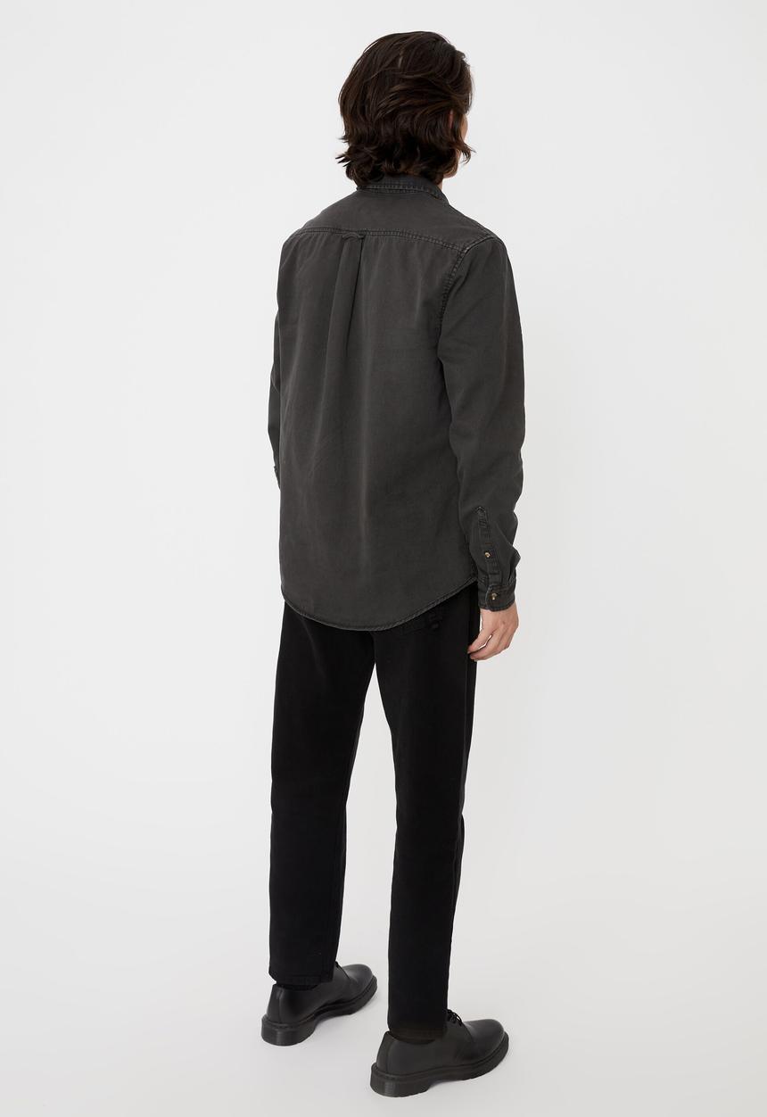 Cotton On - Camden long sleeve shirt - washed black twill
