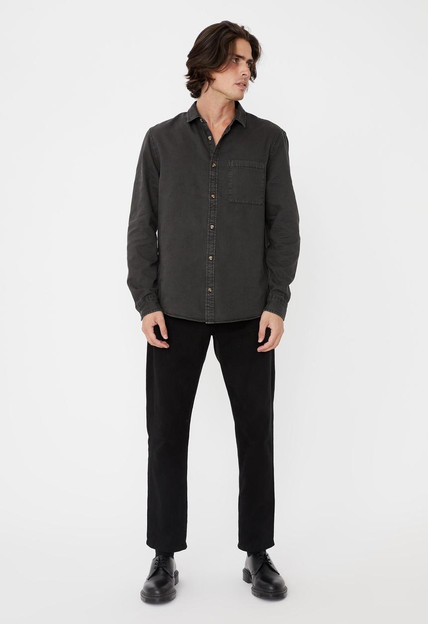Cotton On - Camden long sleeve shirt - washed black twill