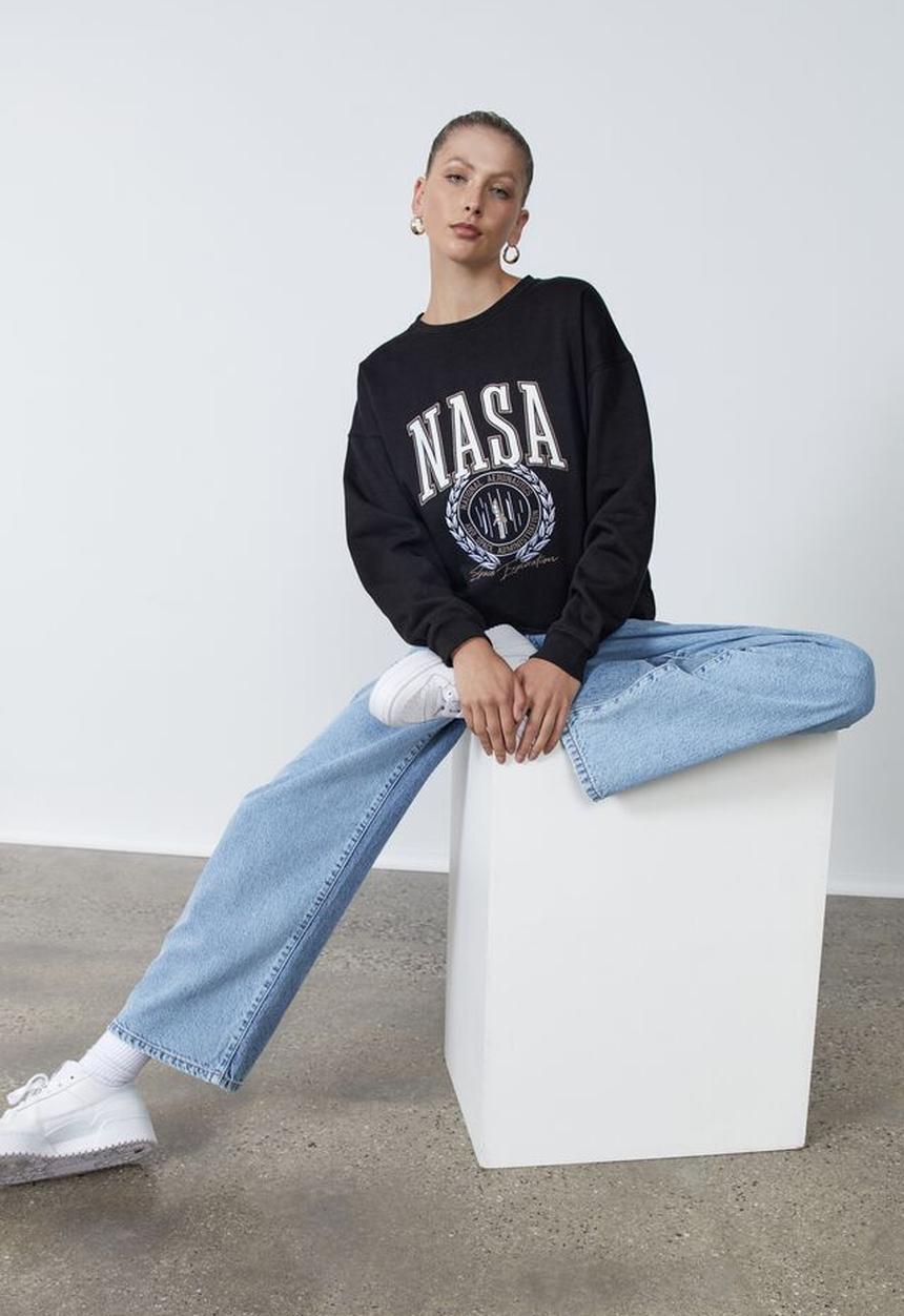 Factorie - Lcn nasa oversized graphic crew - black