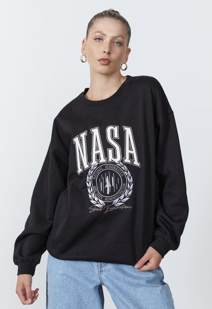Factorie - Lcn nasa oversized graphic crew - black