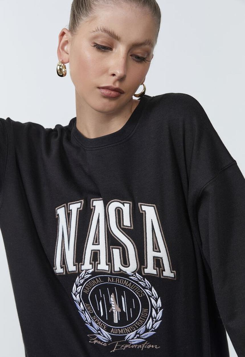Factorie - Lcn nasa oversized graphic crew - black