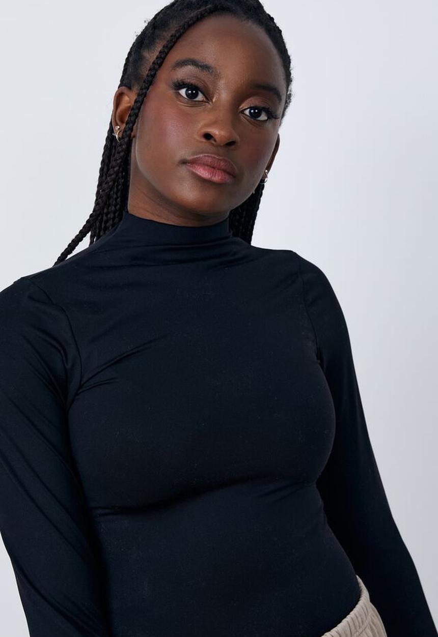 Factorie - Long sleeve high neck bodysuit - black