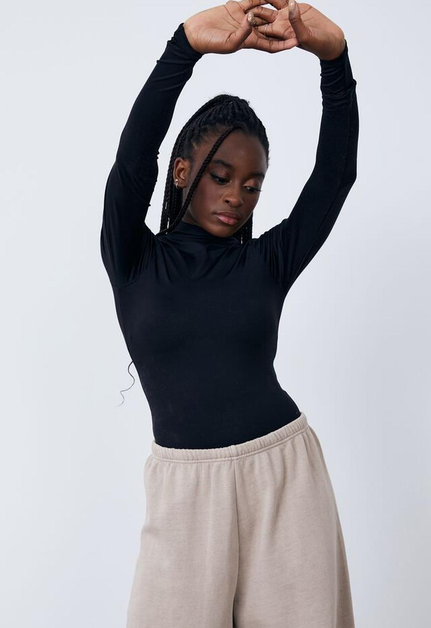 Factorie - Long sleeve high neck bodysuit - black