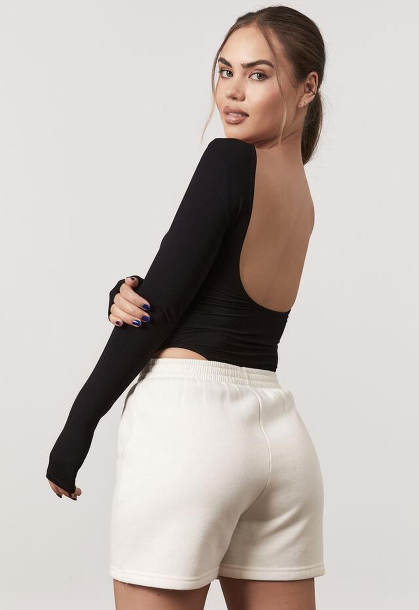 Factorie - Long sleeve open back bodysuit - black