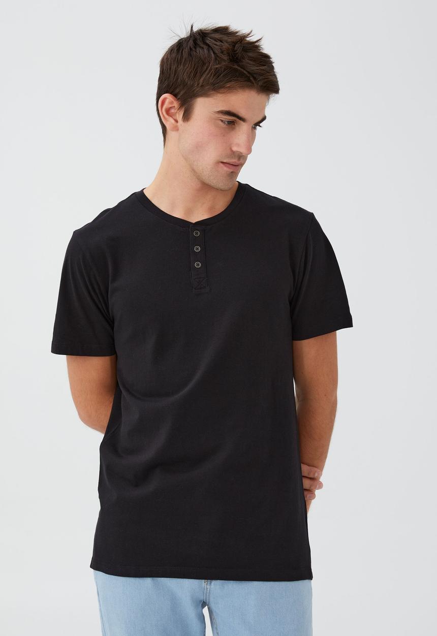 Cotton On - Organic henley t-shirt - black
