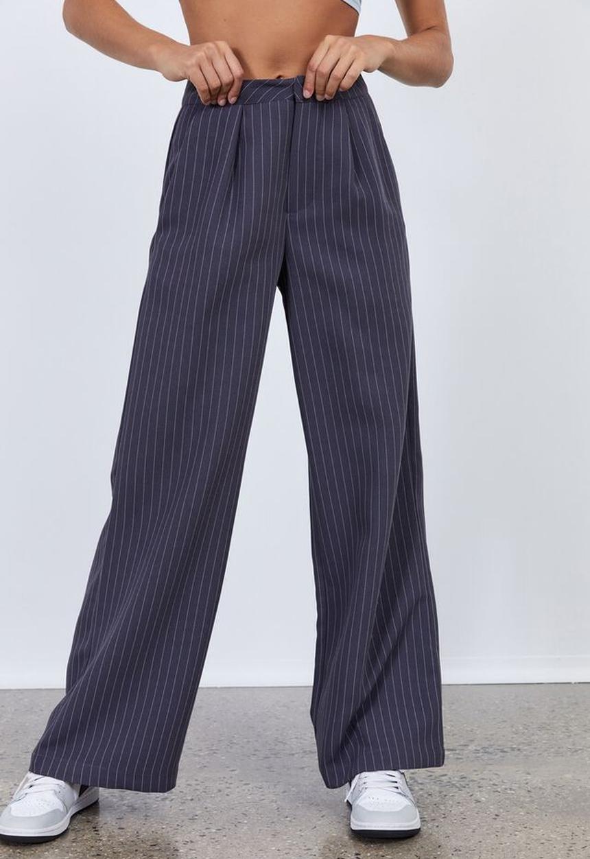 Factorie - Super wide leg pant - midnight grey pinstripe