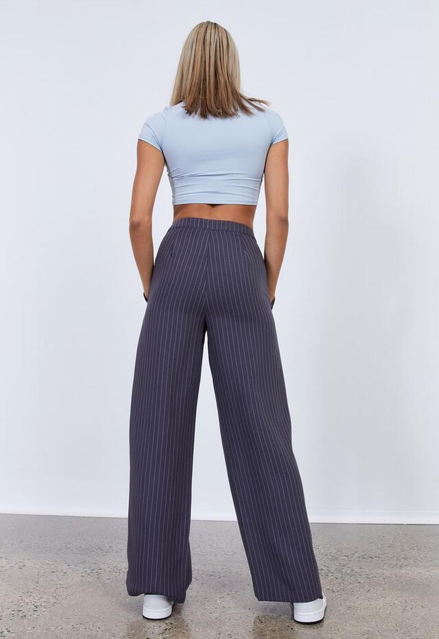 Factorie - Super wide leg pant - midnight grey pinstripe