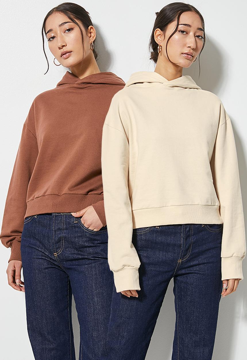 Superbalist - 2 pack crop hoodie - sand & choc