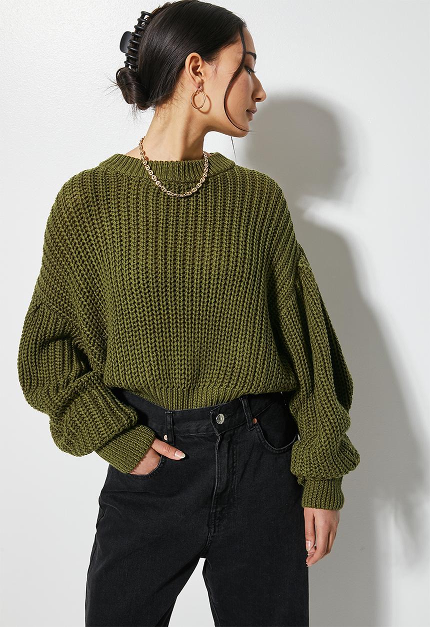 Superbalist - Cotton blend balloon sleeve pullover - khaki