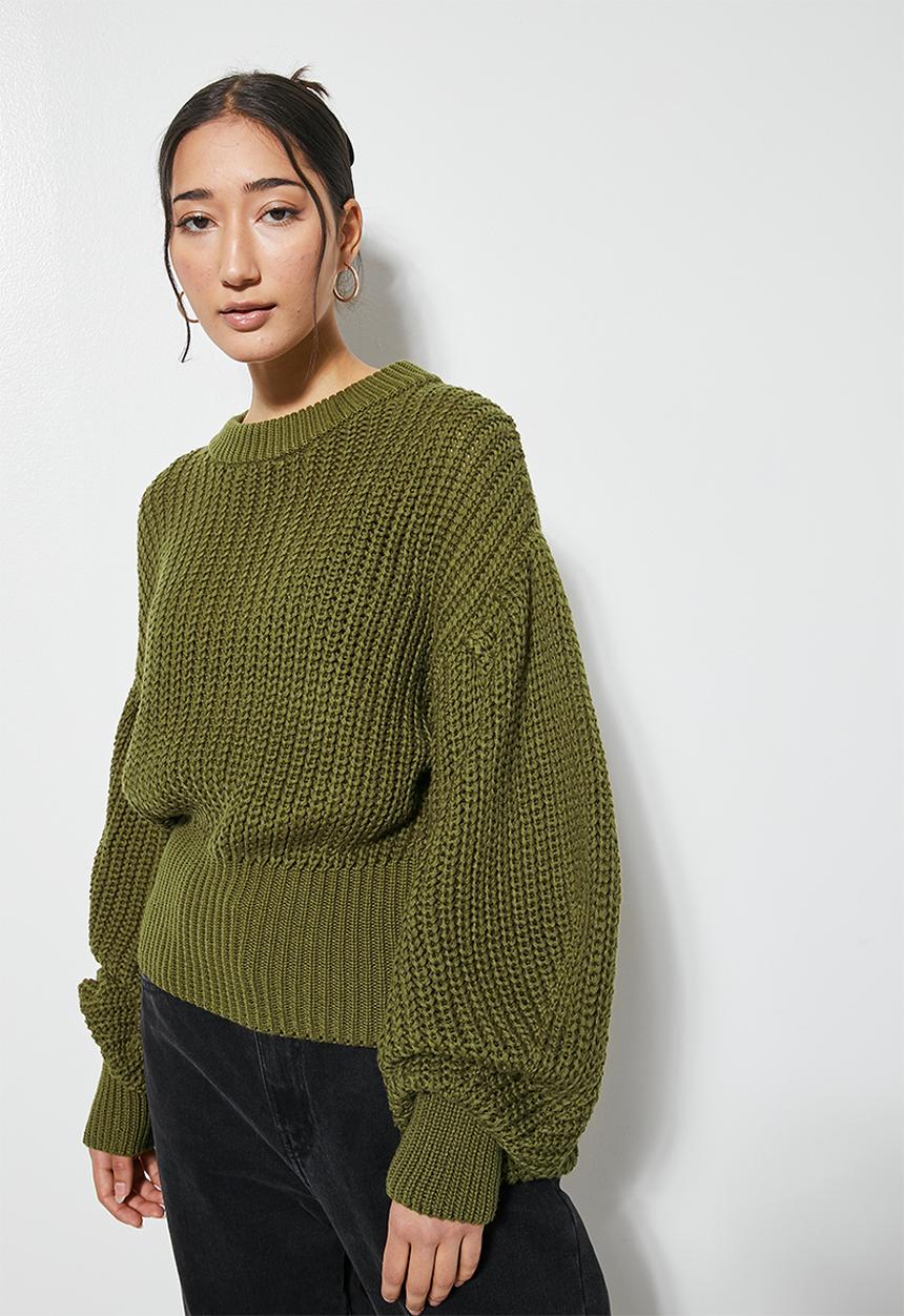 Superbalist - Cotton blend balloon sleeve pullover - khaki