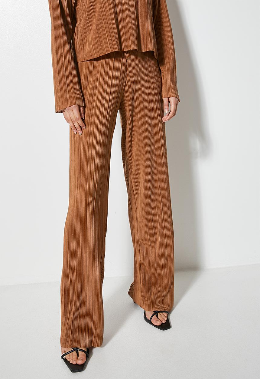 VELVET - Co ord Pleated jersey pull on wide leg pant - clay