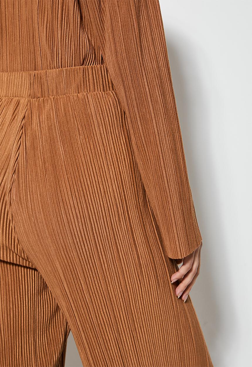 VELVET - Co ord Pleated jersey pull on wide leg pant - clay