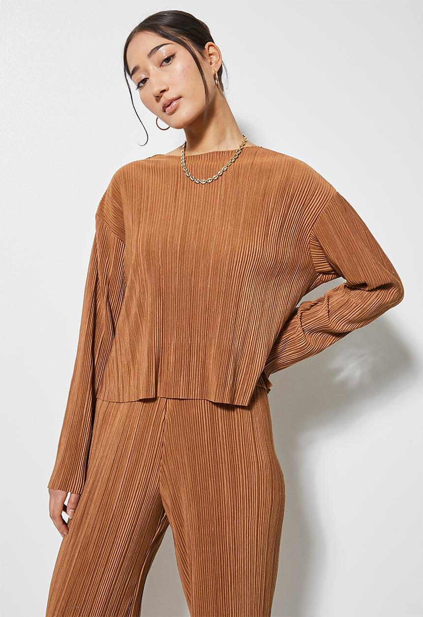 VELVET - Pleated jersey long sleeve top - neutral