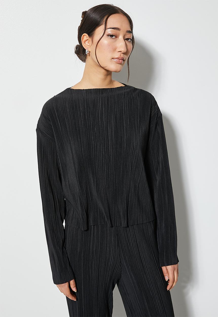 VELVET - Pleated jersey long sleeve top - black