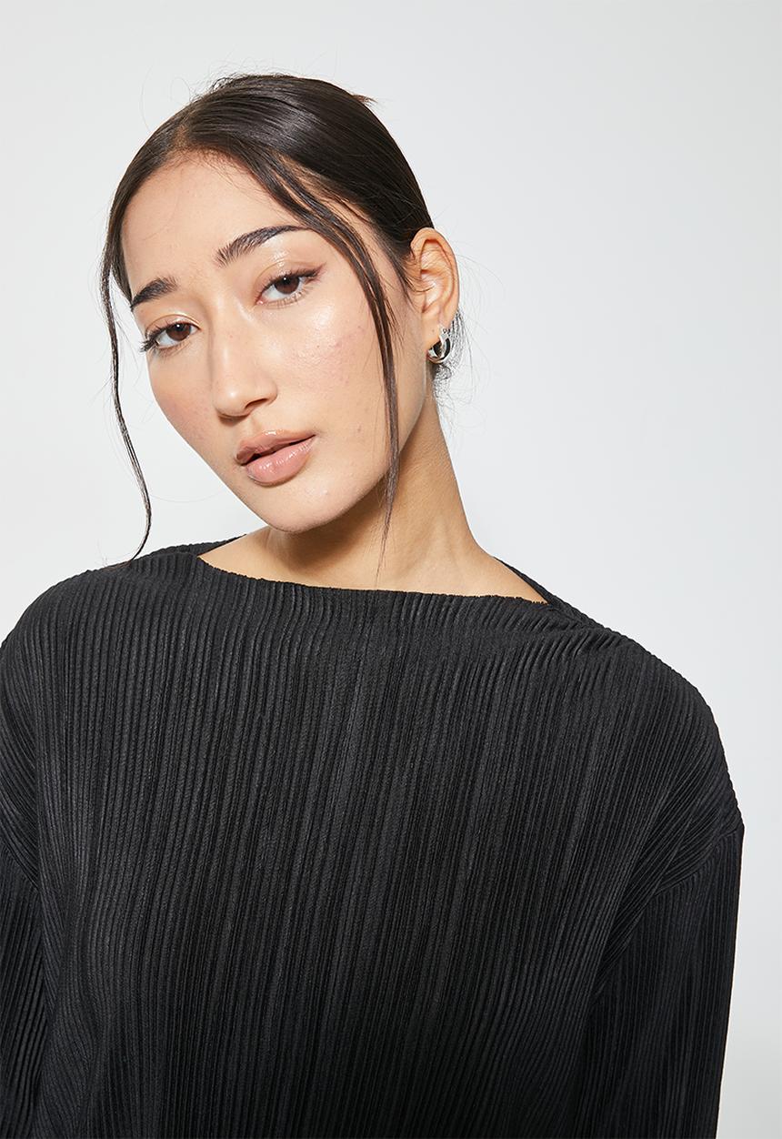VELVET - Pleated jersey long sleeve top - black