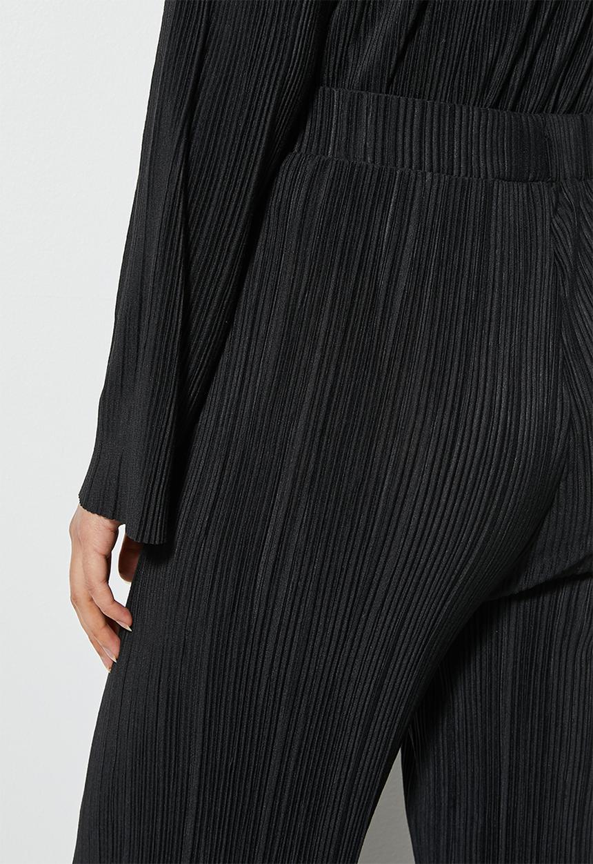 VELVET - Co ord Pleated jersey pull on wide leg pant - black