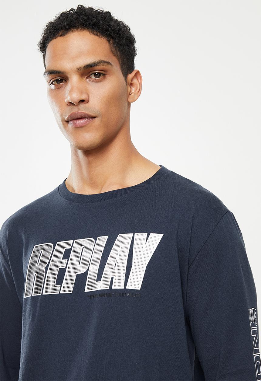 Replay - Replay long sleeve logo printed tee - navy