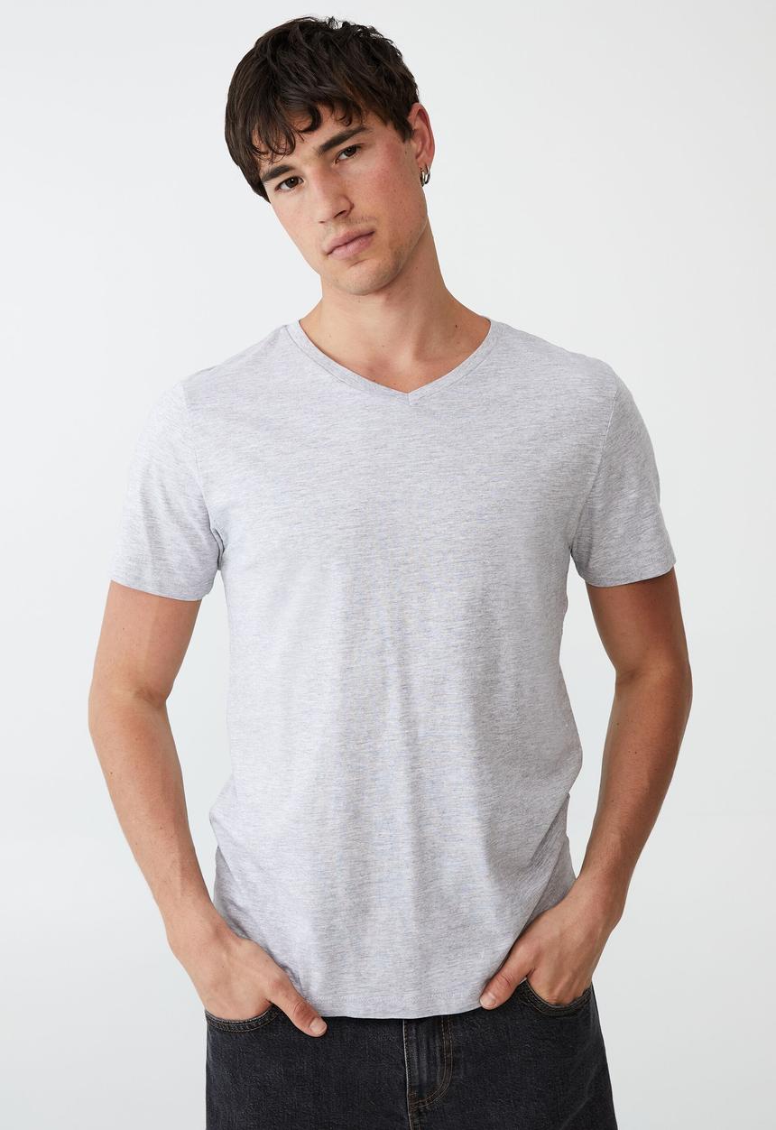 Cotton On - Organic v-neck t-shirt - light grey marle