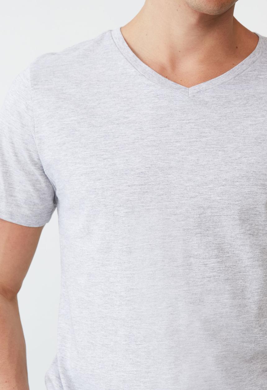 Cotton On - Organic v-neck t-shirt - light grey marle