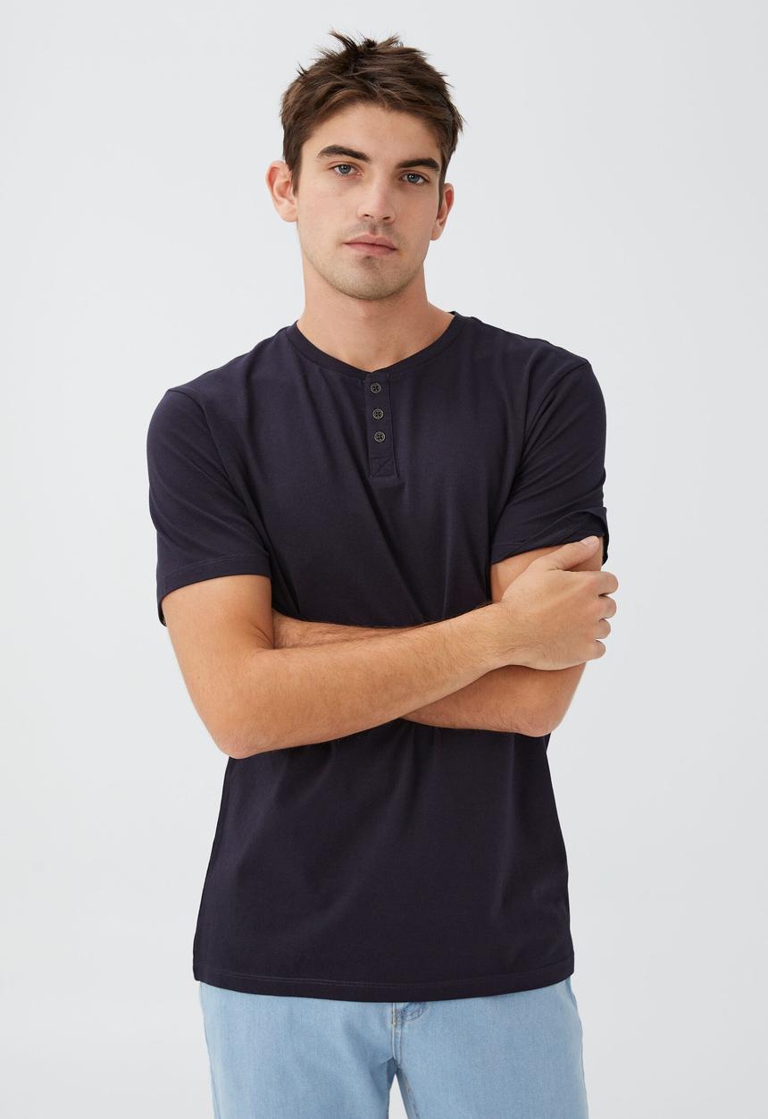 Cotton On - Organic henley t-shirt - ink navy