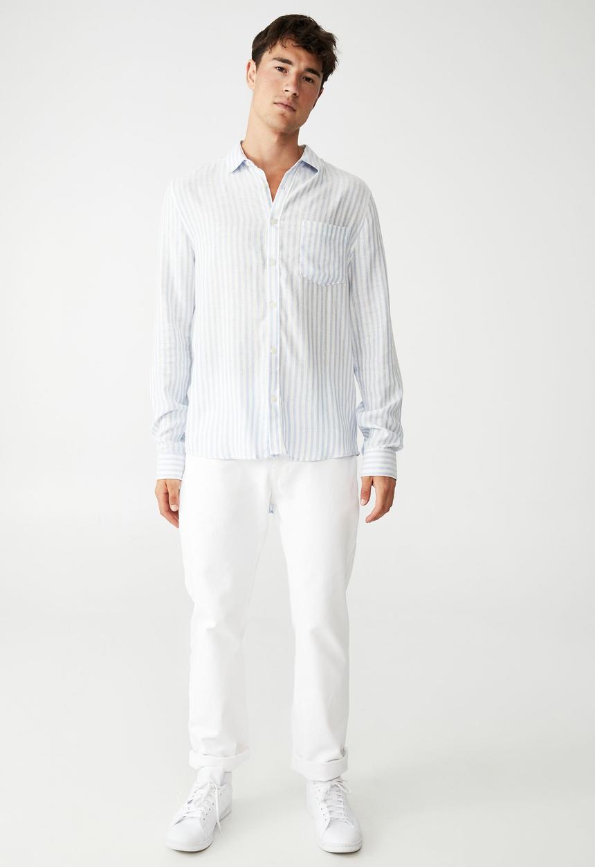 Cotton On - Ashby long sleeve shirt - indigo ticking stripe
