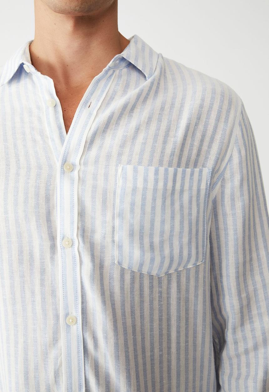 Cotton On - Ashby long sleeve shirt - indigo ticking stripe