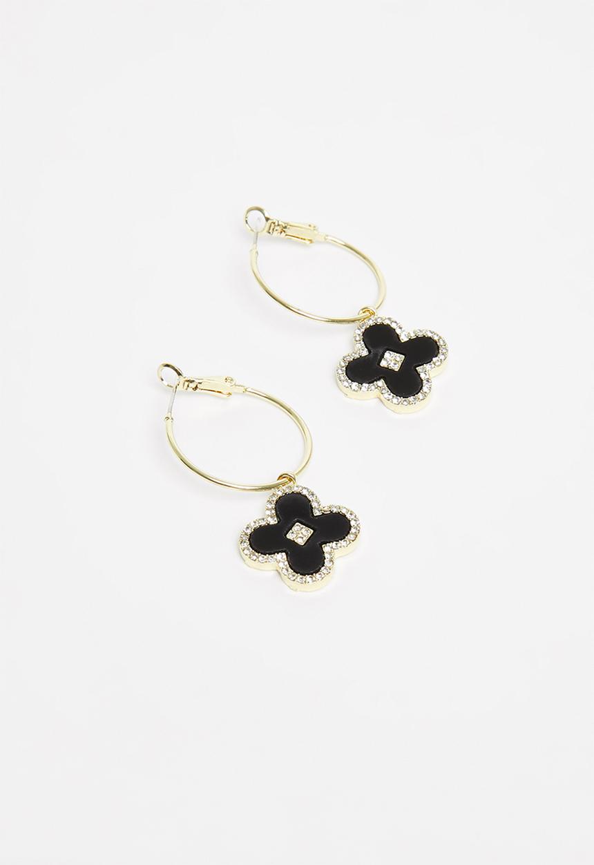 Superbalist - Flower shaped hoop earrings - gold & black