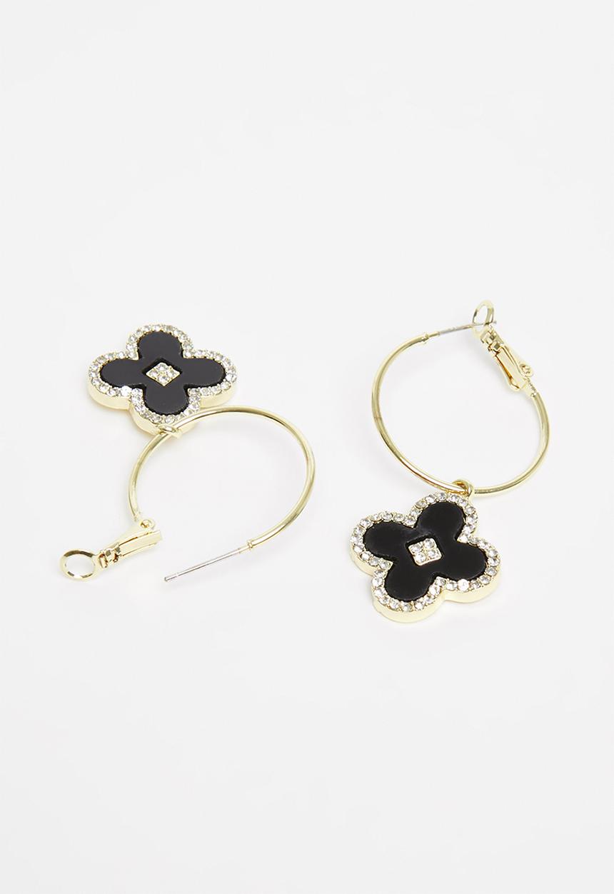 Superbalist - Flower shaped hoop earrings - gold & black