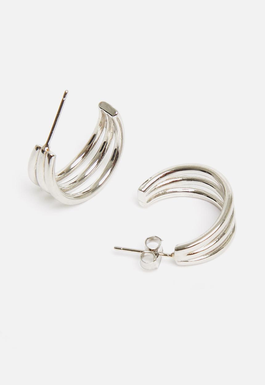Superbalist - Sterling silver double hoop earrings - silver 
