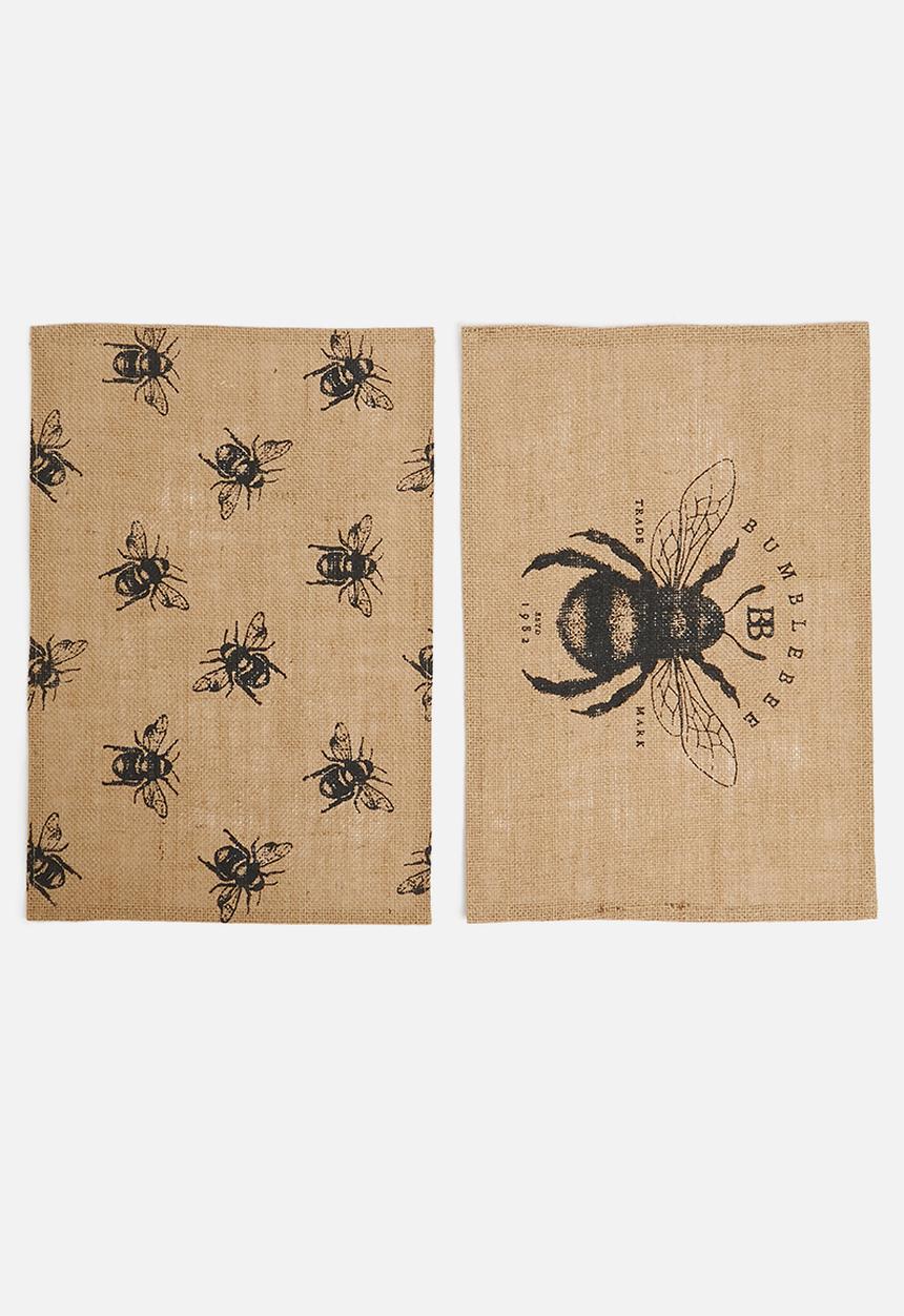 Excellent Houseware - Bees Placemat set of 2 - Natural