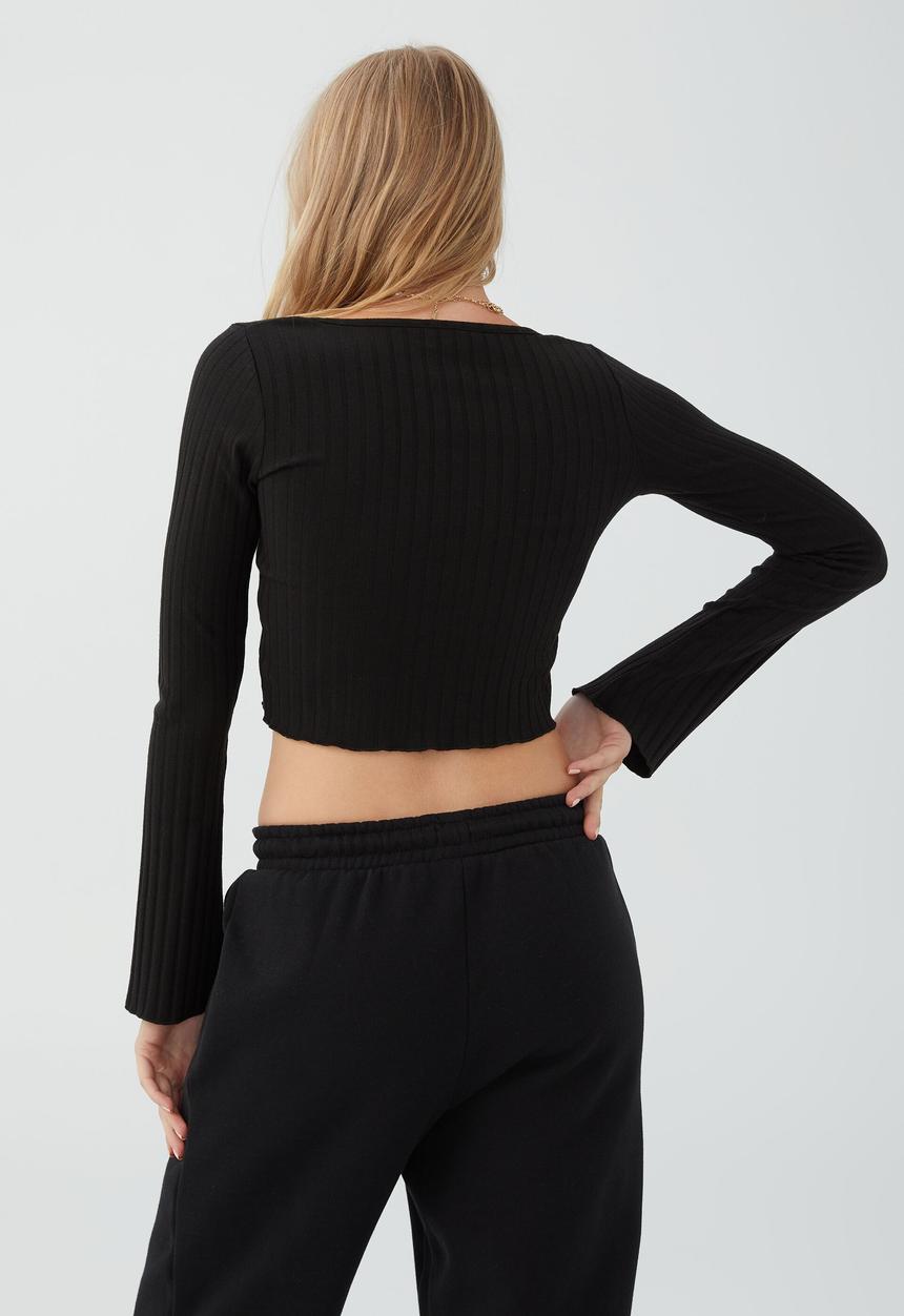 Cotton On - Wide scoop long sleeve top - black