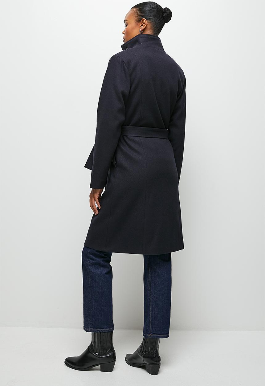 edit - Funnel neck belted melton coat - ink