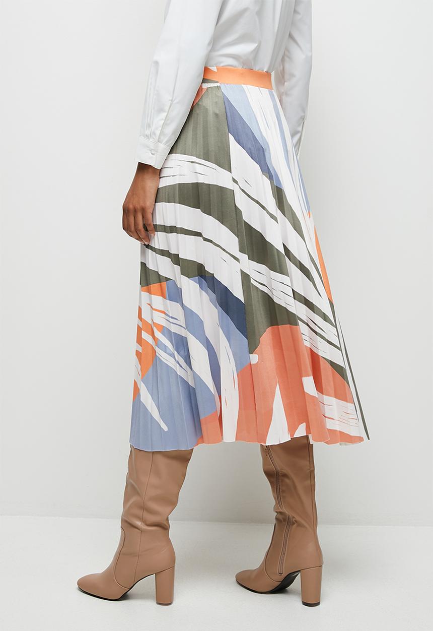 edit - Printed knit pleated midi skirt - large foliage