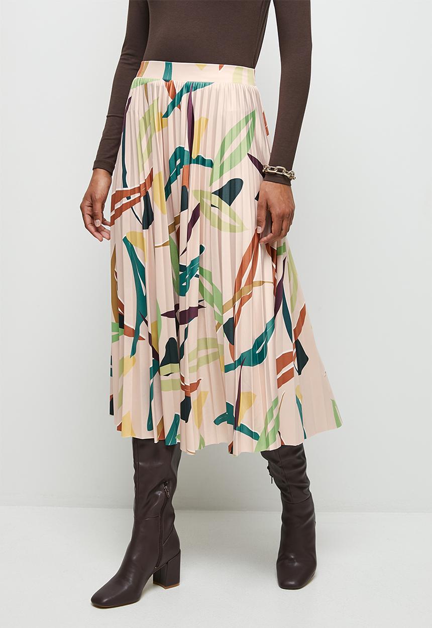 edit - Printed knit pleated midi skirt - multi colour abstract