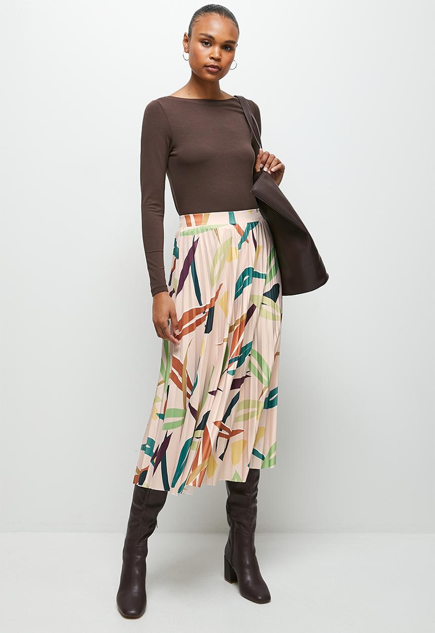 edit - Printed knit pleated midi skirt - multi colour abstract