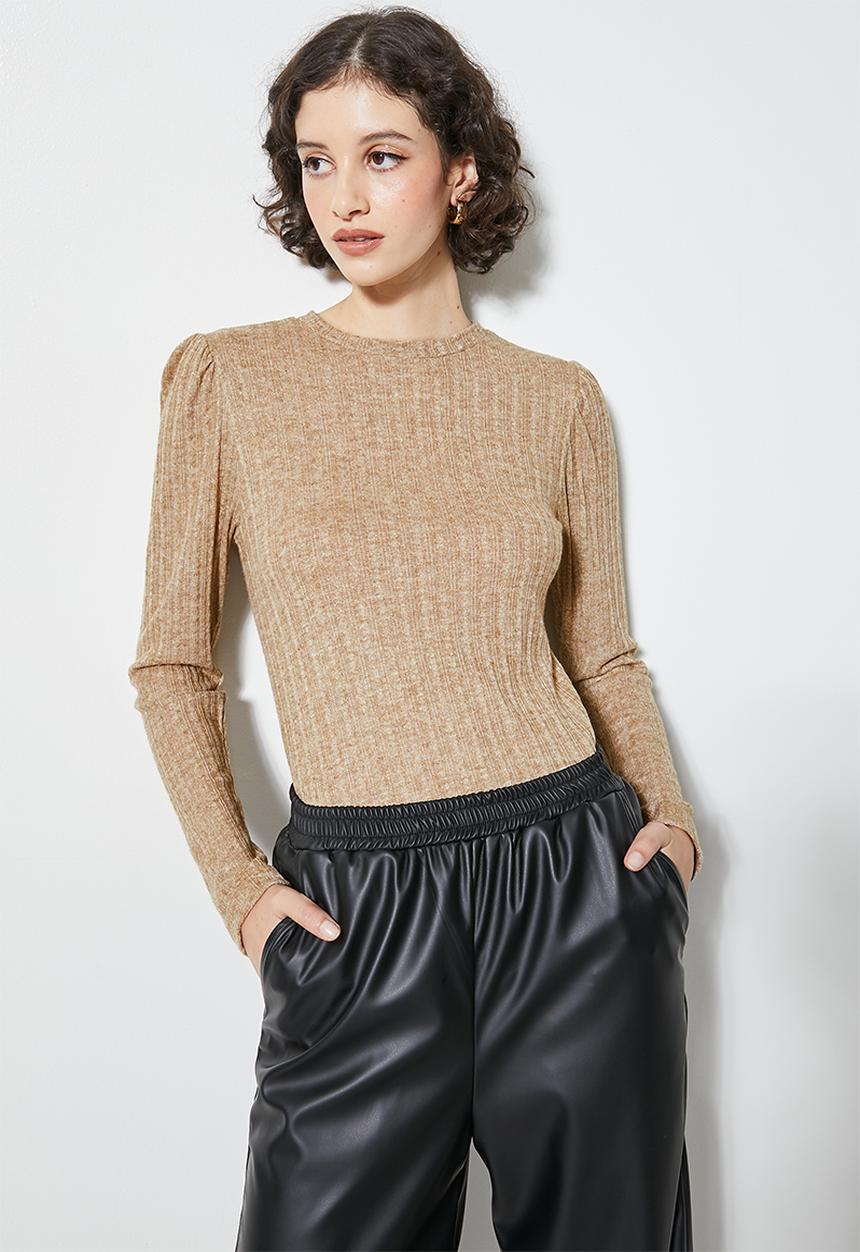 Superbalist - Cabled puff sleeve knit top - cream