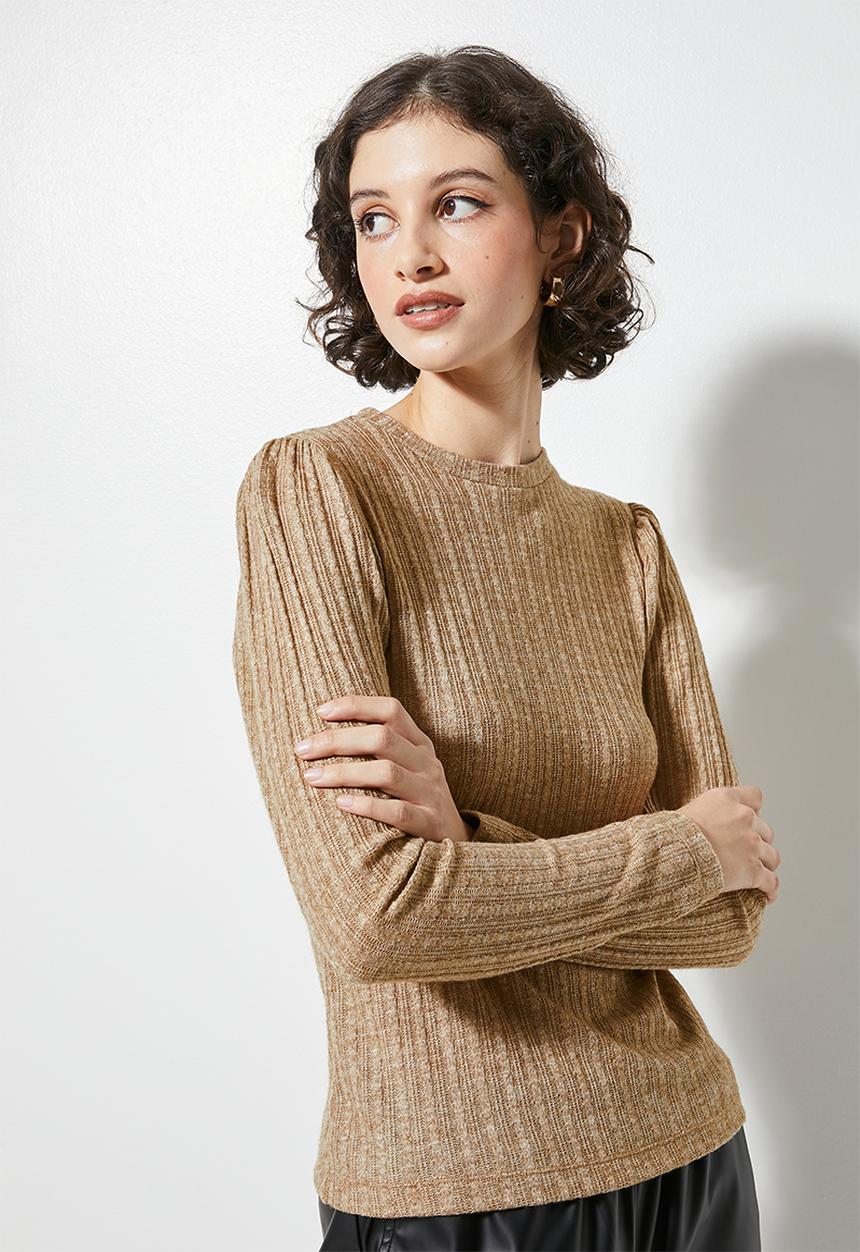 Superbalist - Cabled puff sleeve knit top - cream
