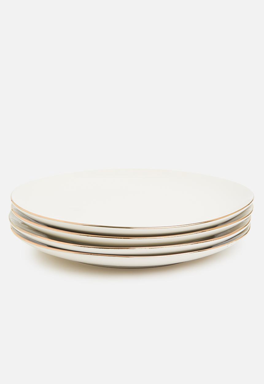 Excellent Houseware - Porcelain Gold rimmed dinner plate - set of 4 