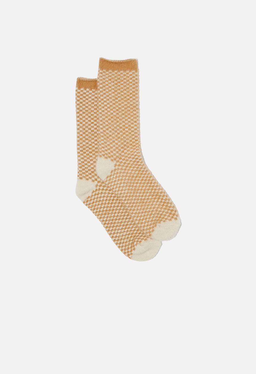 Cotton On - Fluffy sleep sock - french oak checkerboard