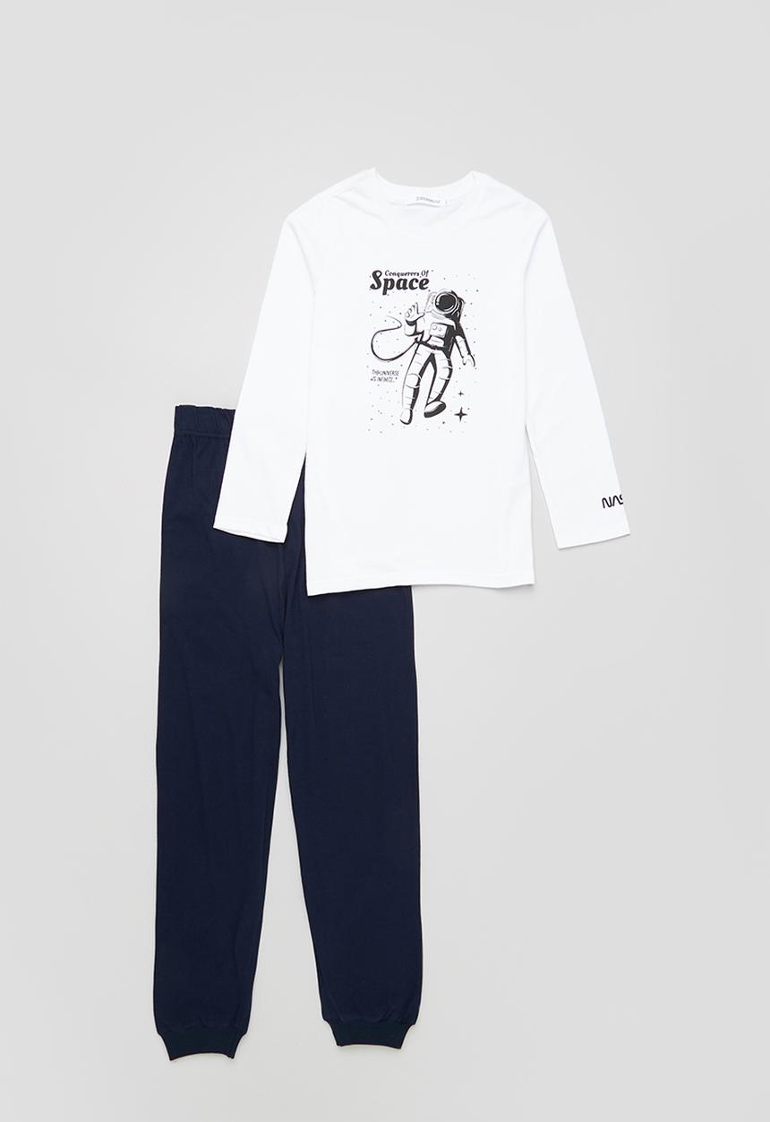 Superbalist - Boys nasa tee & pants pj set - white & navy