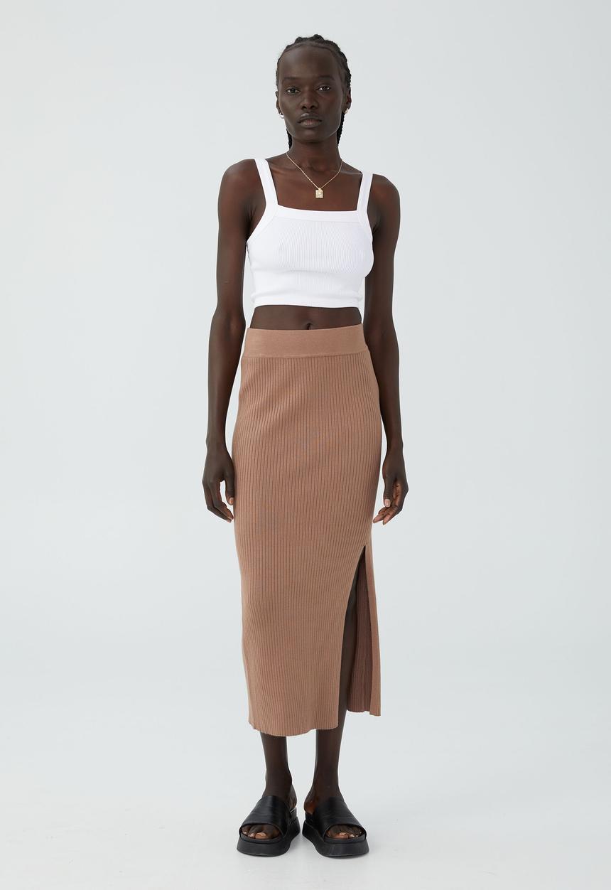 Cotton On - Knit midi skirt - cocoa bean