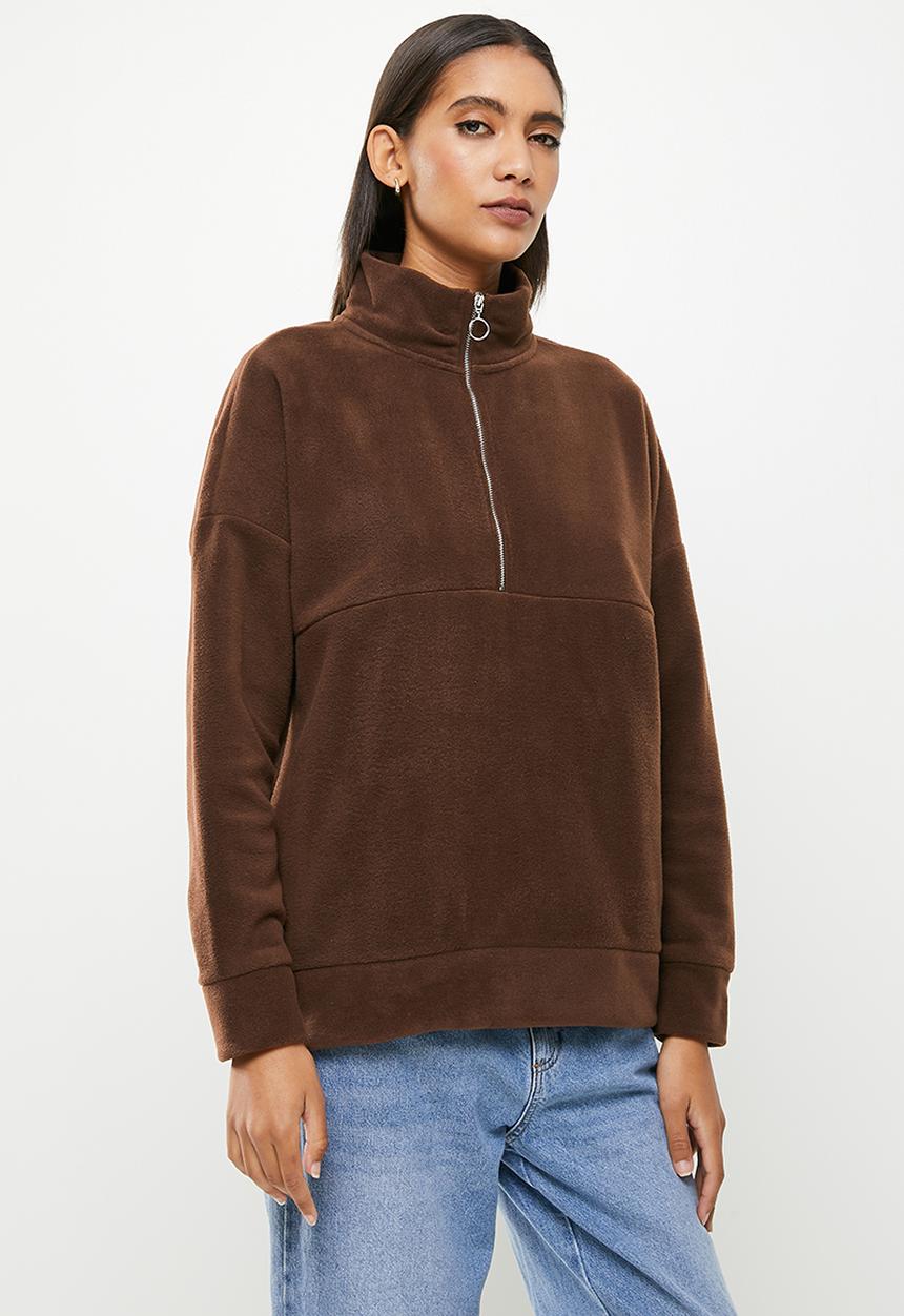 Koton - Mock neck zipper sweatshirt - brown