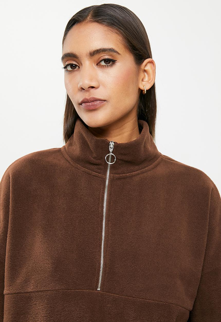 Koton - Mock neck zipper sweatshirt - brown